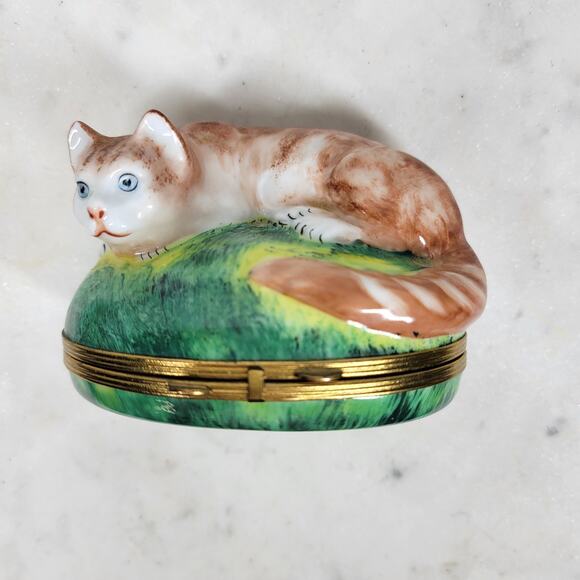Chamart Limoges Cat Trinket Box Large Piotet Signed Peint Main Hand Painted - Picture 9 of 16